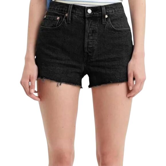 Levi's 501 Original Jean Shorts Cut Off Button Fly Denim Frayed Black 25 - Picture 1 of 6